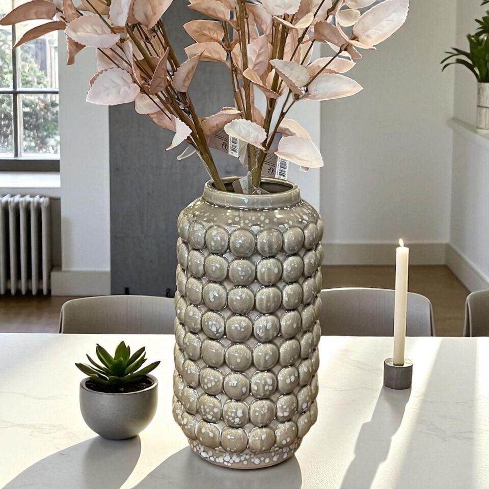 Seramik Bej Baloncuklu Vazo