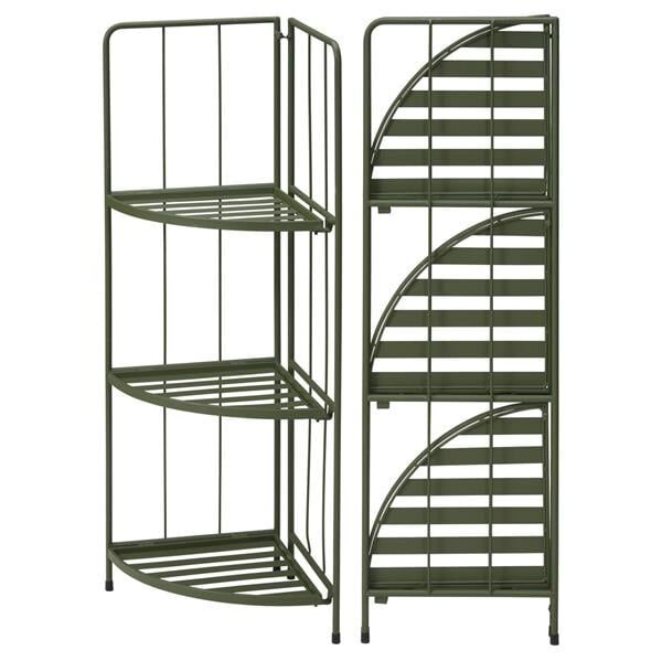 3 Raflı Metal Köşe Çiçeklik - Yeşil