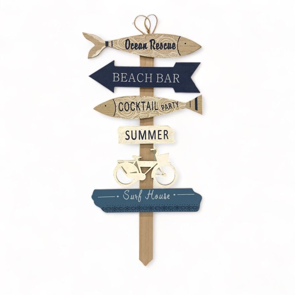 Ahşap Plaj Yön Tabelası Dekoratif Obje