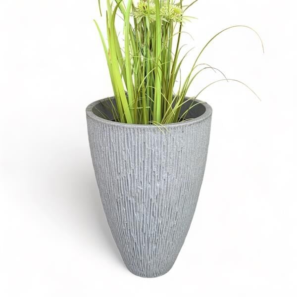 Lav Taşı Tasarım Plastik Saksı - Gri