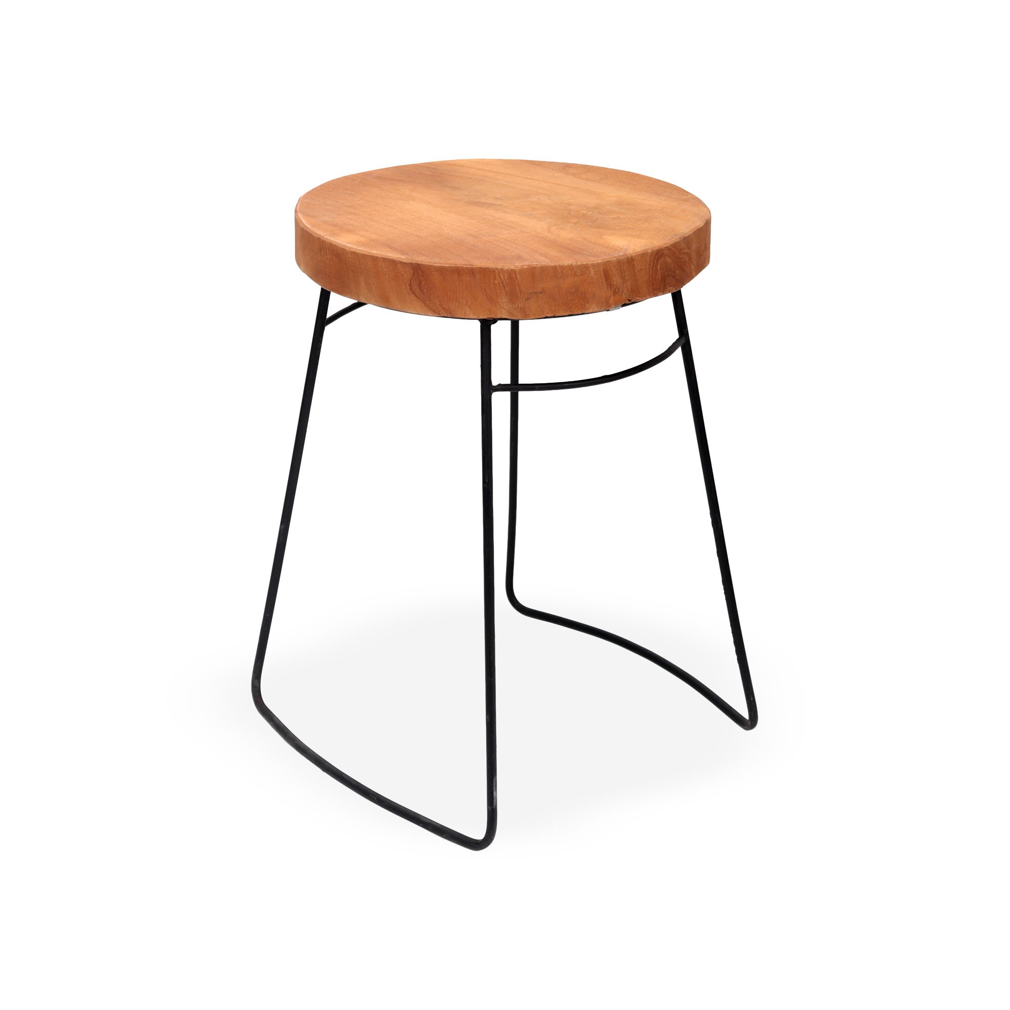 Metal Ayaklı Teak Doğal Ahşap Tabure