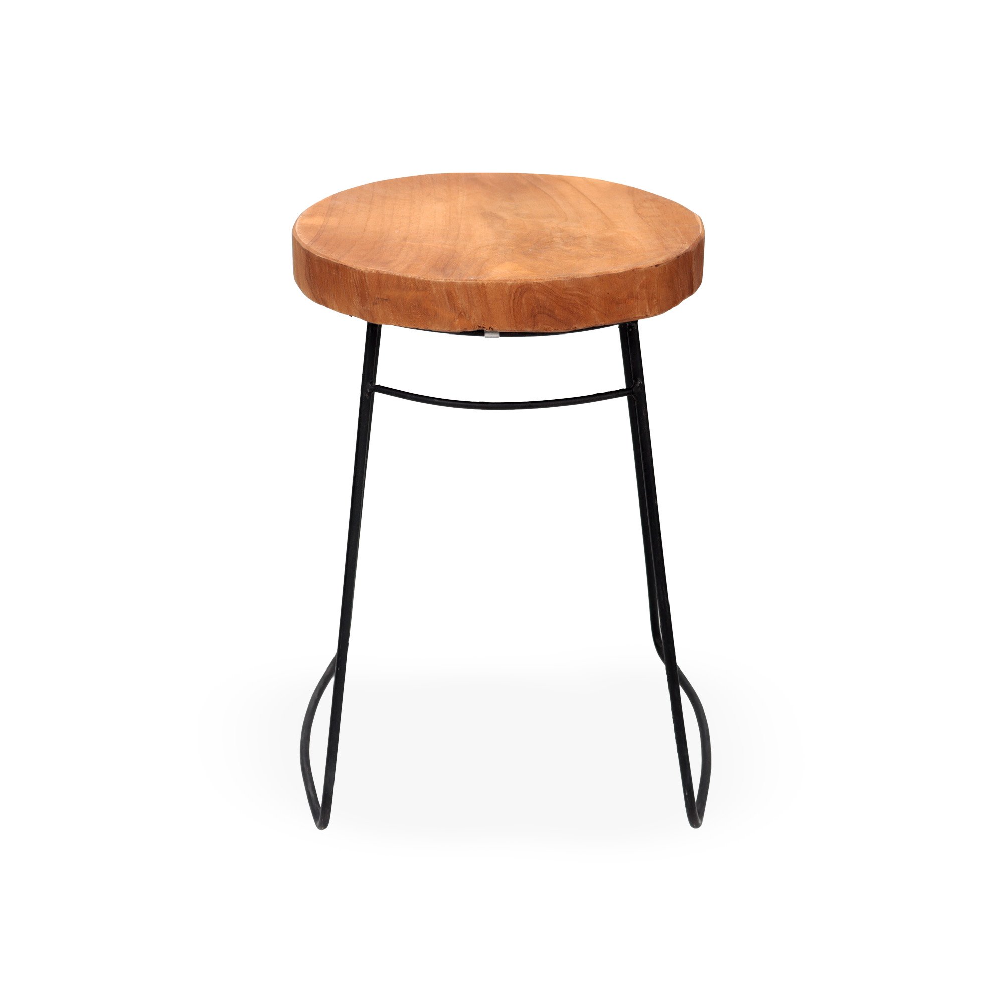 Metal Ayaklı Teak Doğal Ahşap Tabure