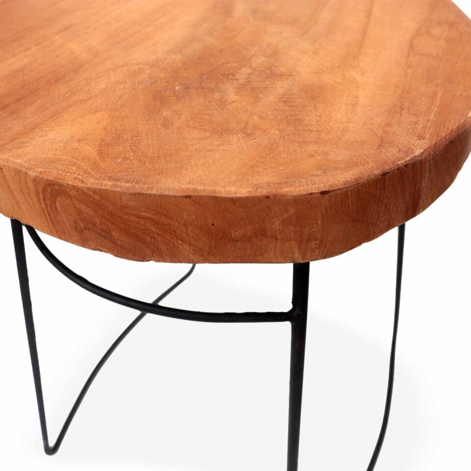 Metal Ayaklı Teak Doğal Ahşap Tabure