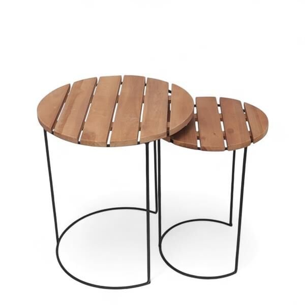 Teak Set İkili Yan Sehpa