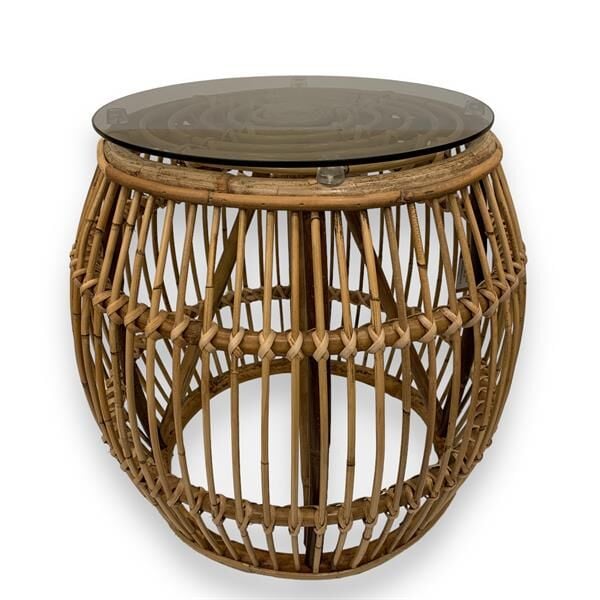 Camlı Doğal Rattan Sehpa