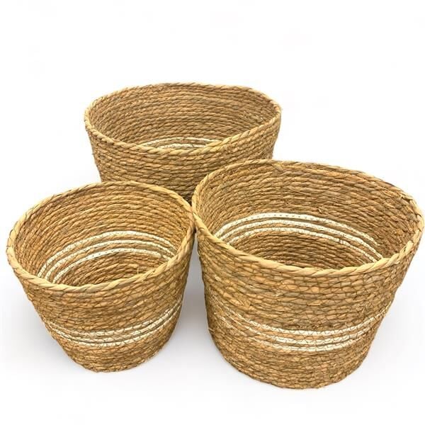 Kapaklı Hasır Sepet Üçlü Set