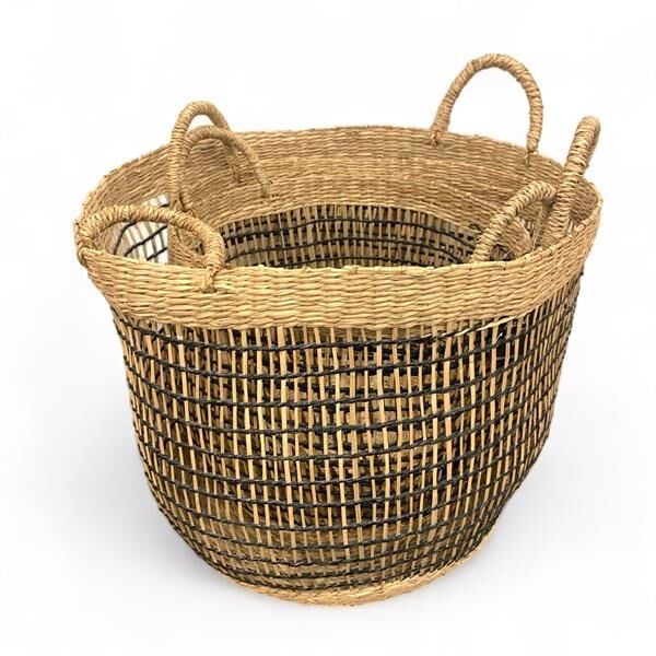 Kamış İşlemeli Kulplu Sepet Üçlü Set