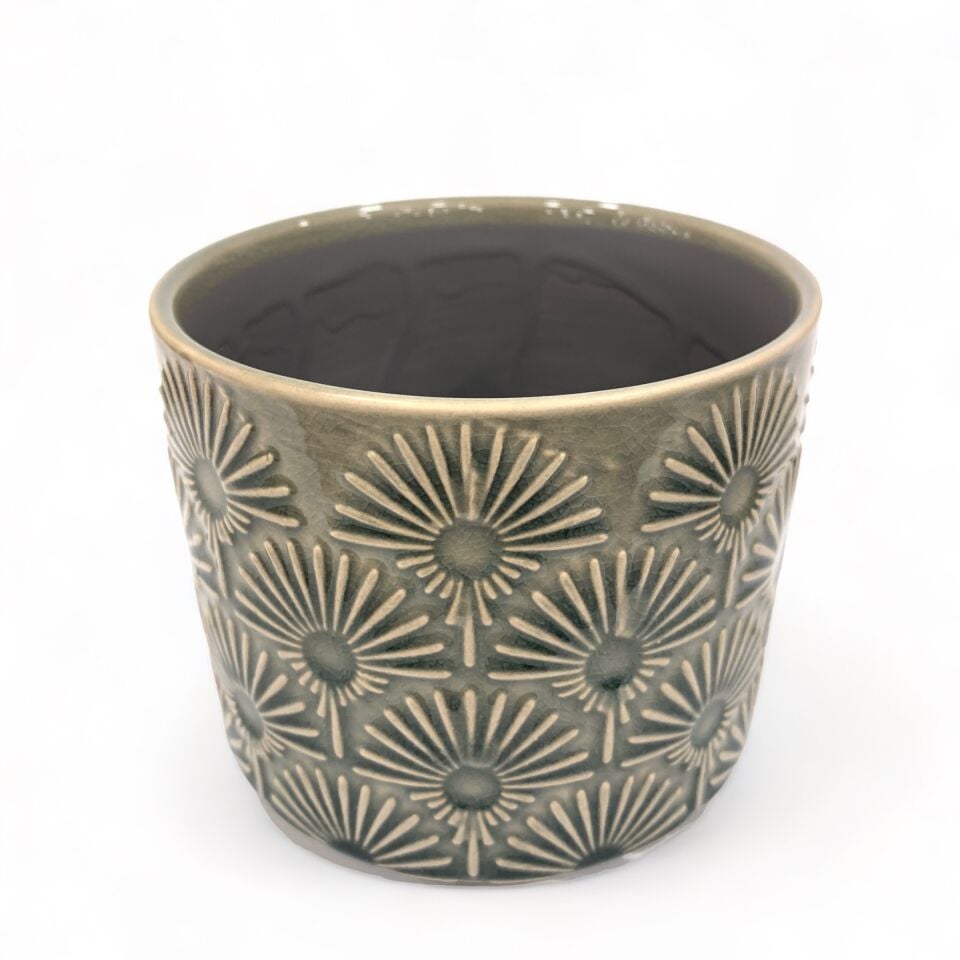 Kabartma İşlemeli Seramik Saksı