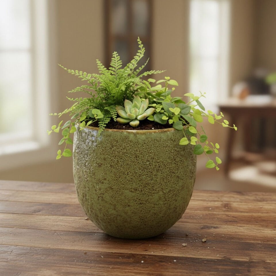 Kabartma Detaylı Seramik Saksı