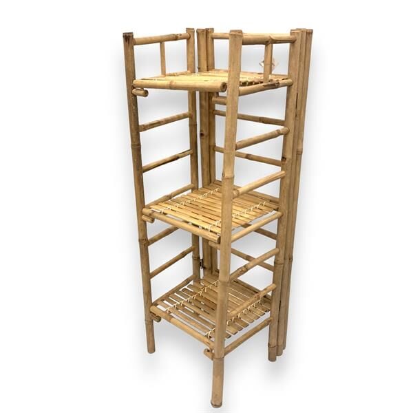 3 Raflı Bambu Çiçeklik Standı - Küçük